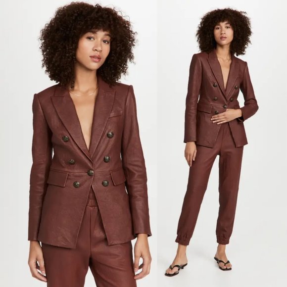 Veronica Beard Gaya Dickey Blazer Jacket in Rust Sz 4 Lambskin Leather - Picture 1 of 11